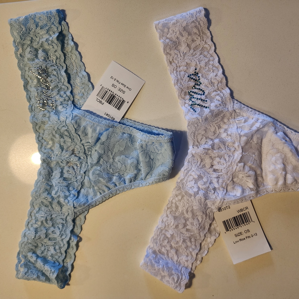 Lace Thong Set in Blue and White